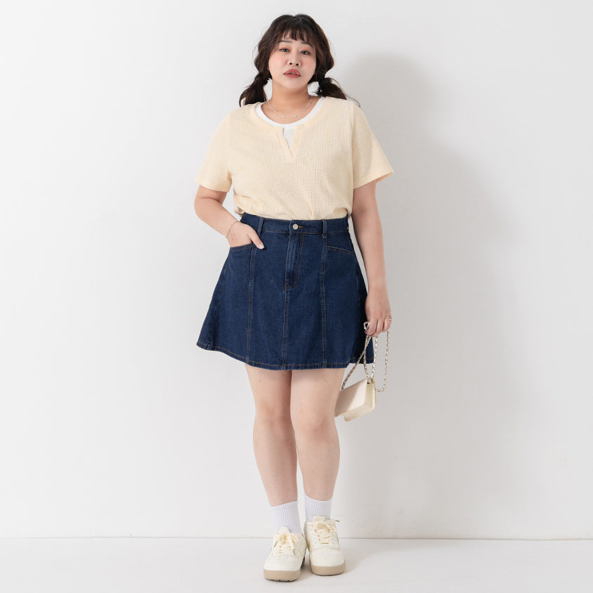 Waffle Knit Faux Two-Piece Plus Size Top