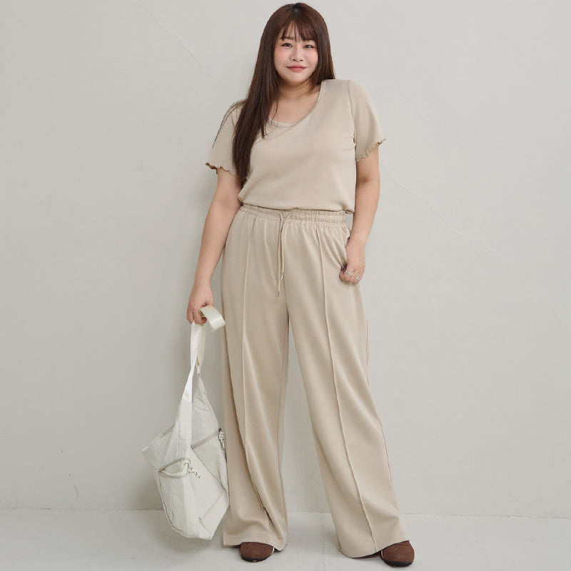 Instant Cool Cloud Cotton Stitch Slit Plus Size Wide Pants
