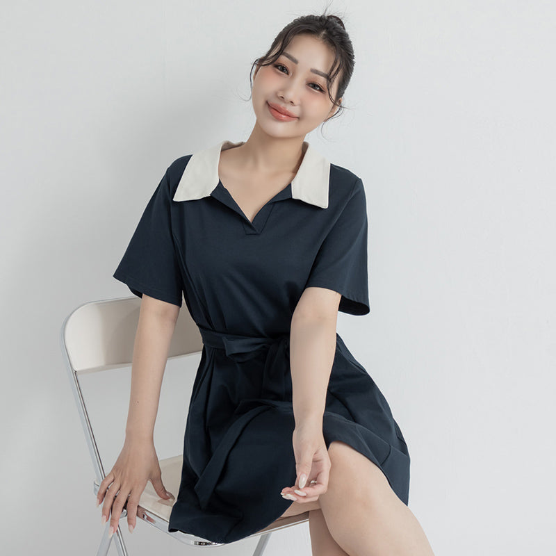 Instant Icy Cooling Collar Plus Size Mini Dress (With Waist Belt)
