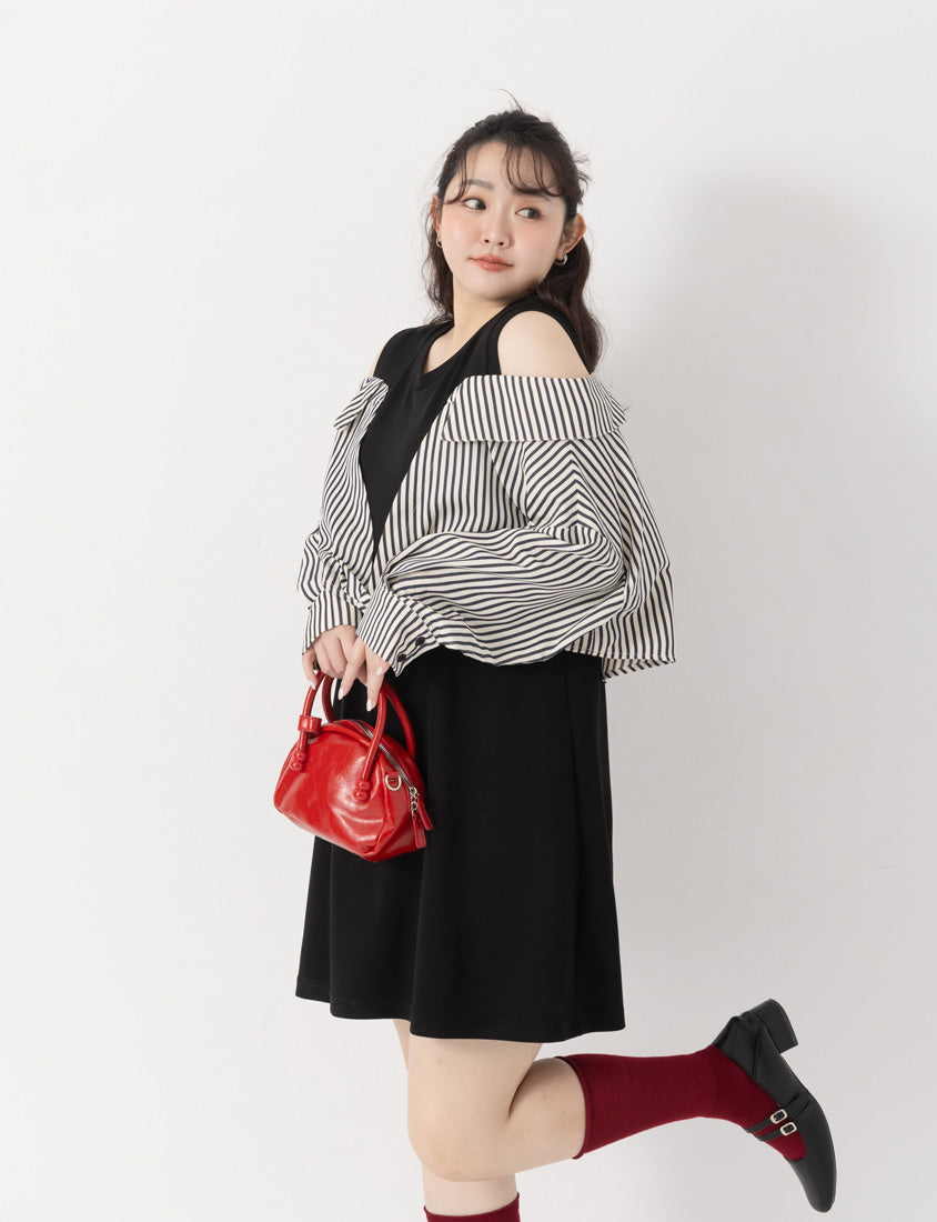 Faux Two Piece Cloud Cotton Contrast Stripe Plus Size Dress