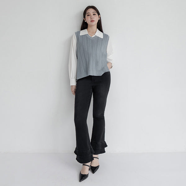 MISS. Korean Style Contrast V-Neck Plus Size Knit Vest – Poly Lulu