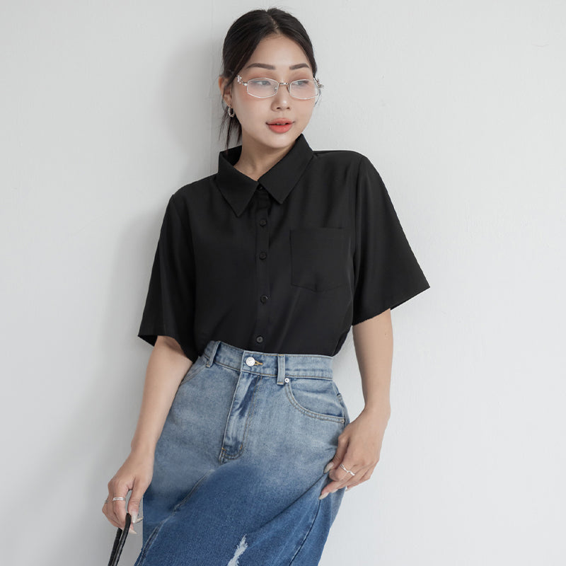 MISS. Silky Cool Classic Morandi Plus Size Shirt