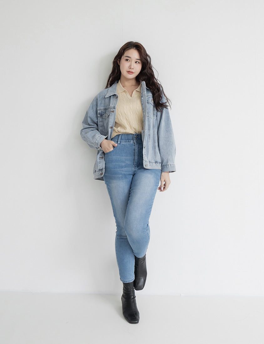 Heartbeat Applique Embroidered Oversized Denim Jacket (Unisex)
