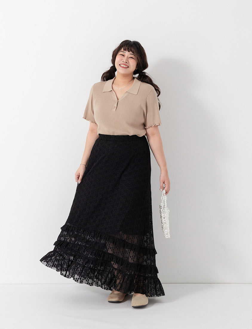 MISS. Polo Collar Ribbed Knit Plus Size Top