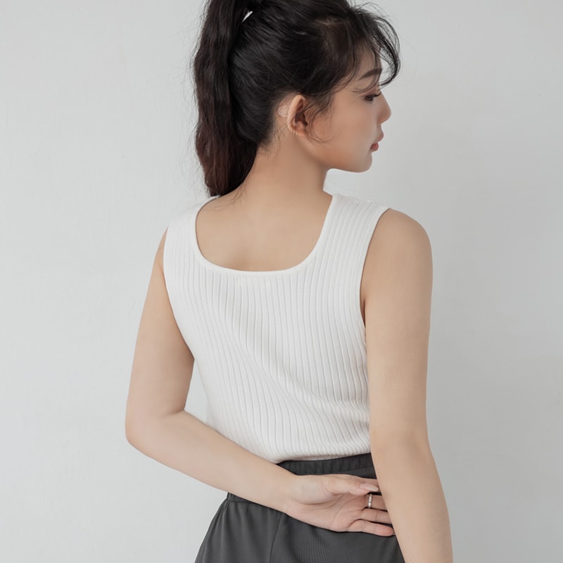Korean Style Ice Silk Ribbed U-Neck Plus Size Tank Top
