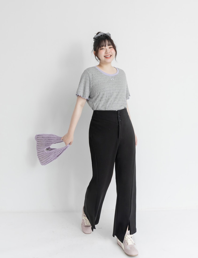 Bow Embroidery Ruffle Crinkle Plus Size Top