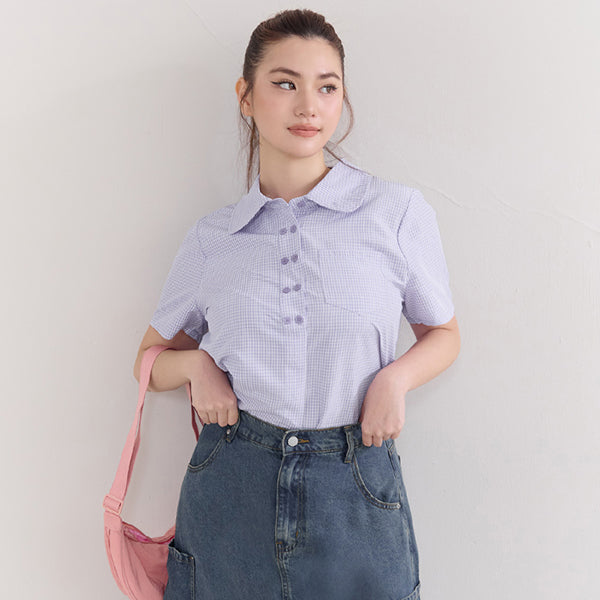 Japanese Style Double-Breasted Plaid Plus Size Shirt