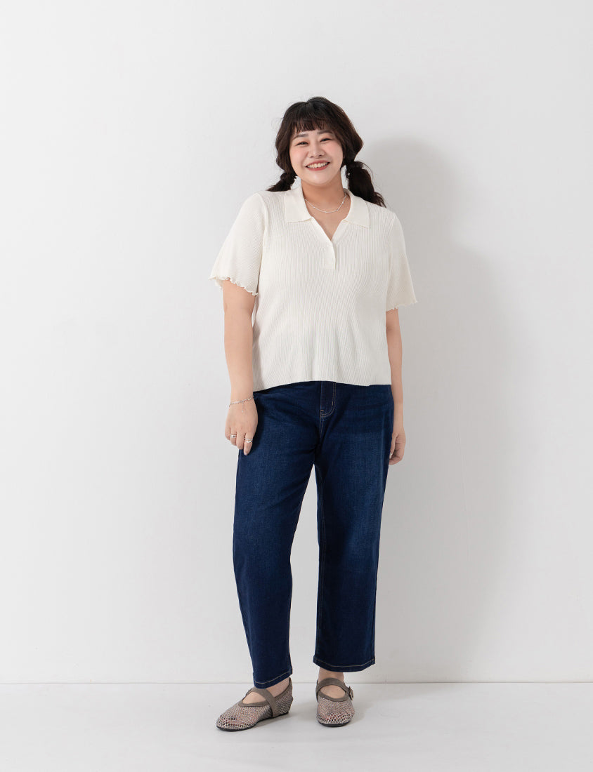 MISS. Polo Collar Ribbed Knit Plus Size Top
