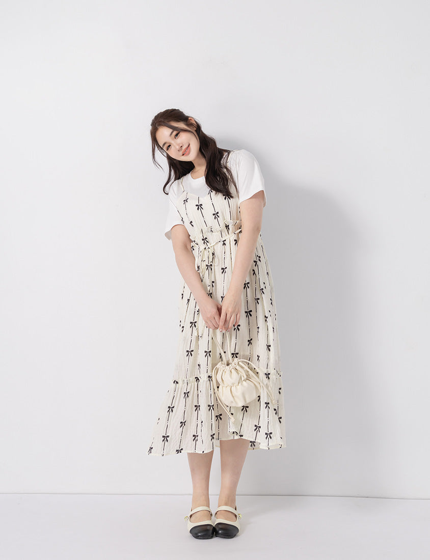 Sweet Chiffon Bow Faux Two-Piece Plus Size Maxi Dress