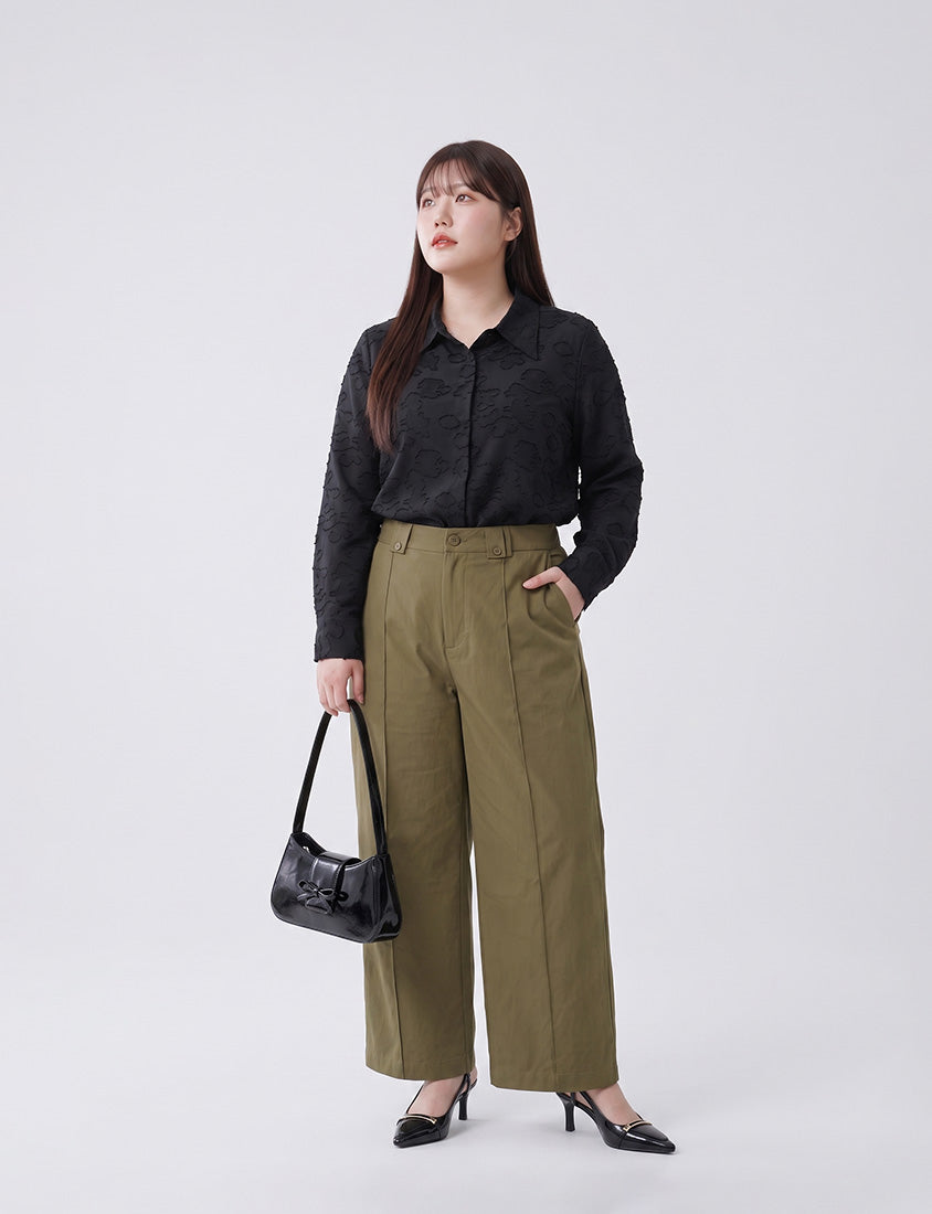MISS. Japanese-Inspired Lace Sheer Jacquard Plus Size Shirt