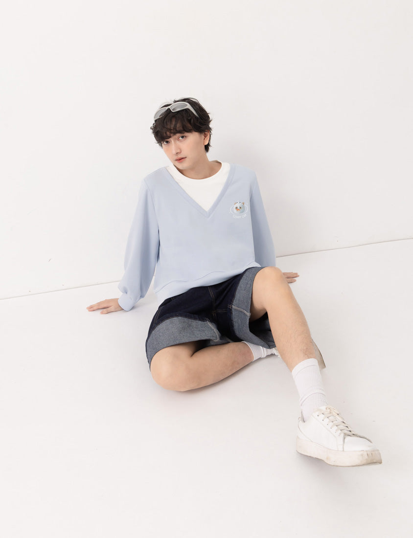 Snowball Cover Cat Faux Layered Plus Size Cloud Cotton Top (Unisex) (MIND.A.DAY Collaboration)
