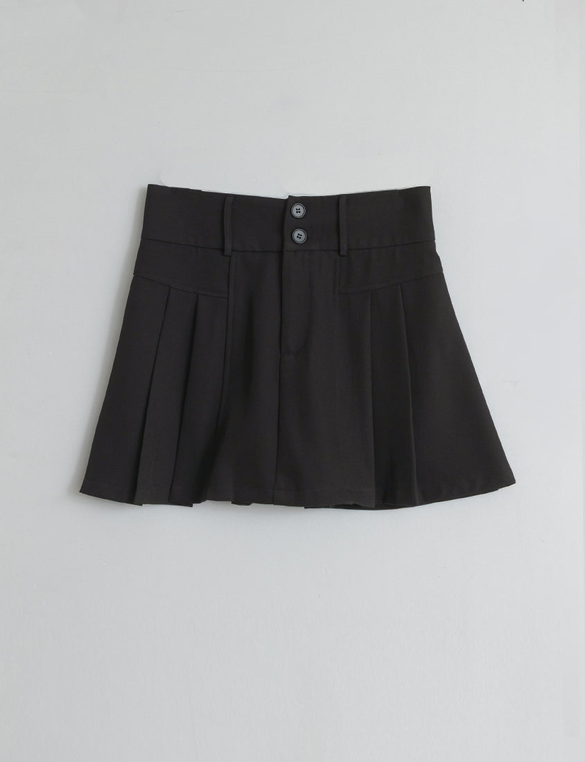 MISS. High Waist Tummy Flattering Pleated Tailored Plus Size Mini Skirt