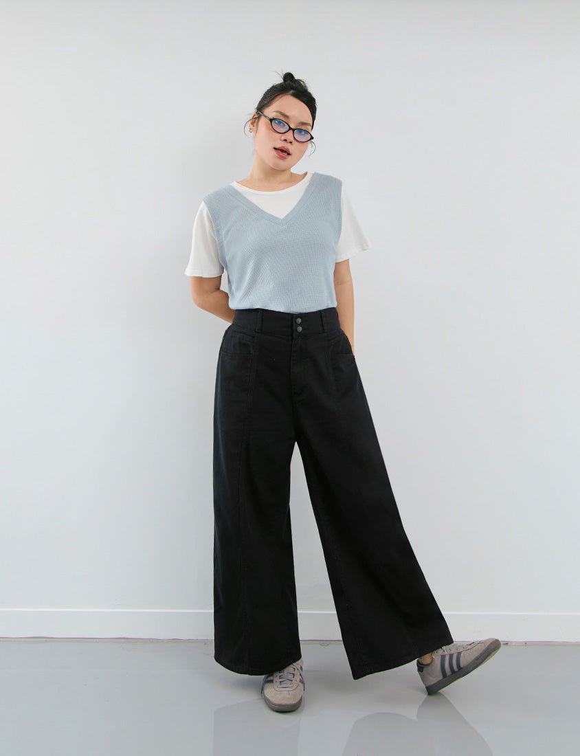 Contrast Waffle Faux Two Piece Plus Size Tee