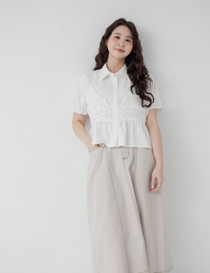 Contrast Stitch Back Slit A-Line Plus Size Maxi Skirt