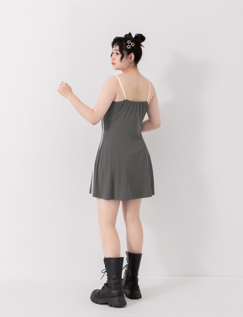 Slim Fit Ribbed V-Neck Letter Print Plus Size Mini Dress