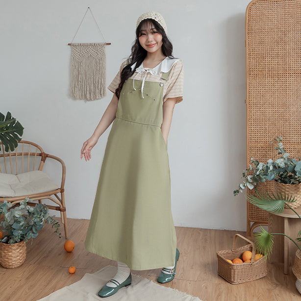 Light Utility Studded Twill Plus Size Pinafore Dress