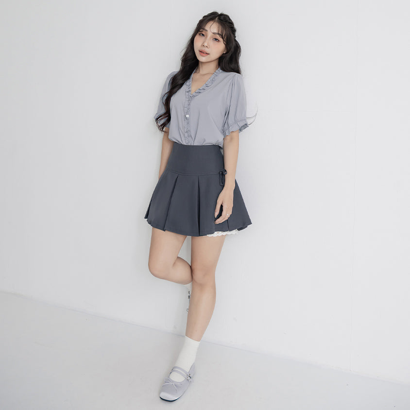 Sweet Bow Lace Pleated Plus Size Mini Skirt