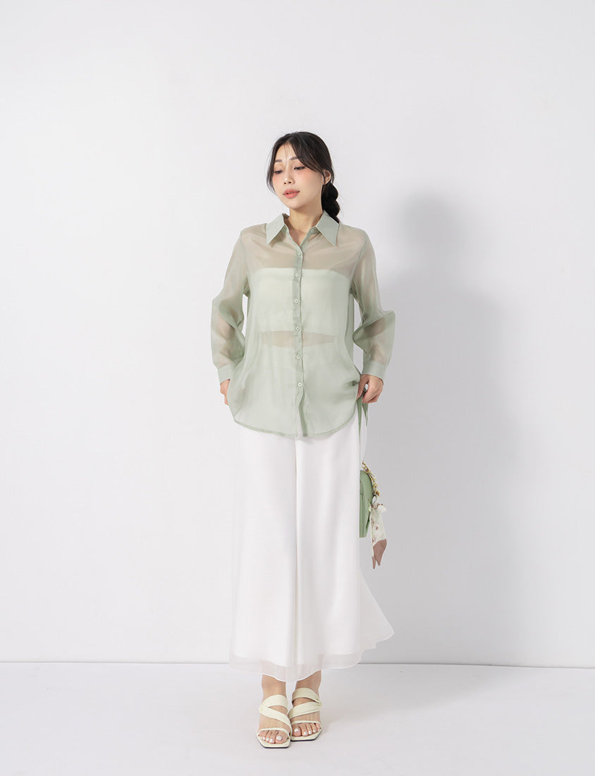 Subtle Sparkle Sheer Chiffon Back Slit Plus Size Shirt