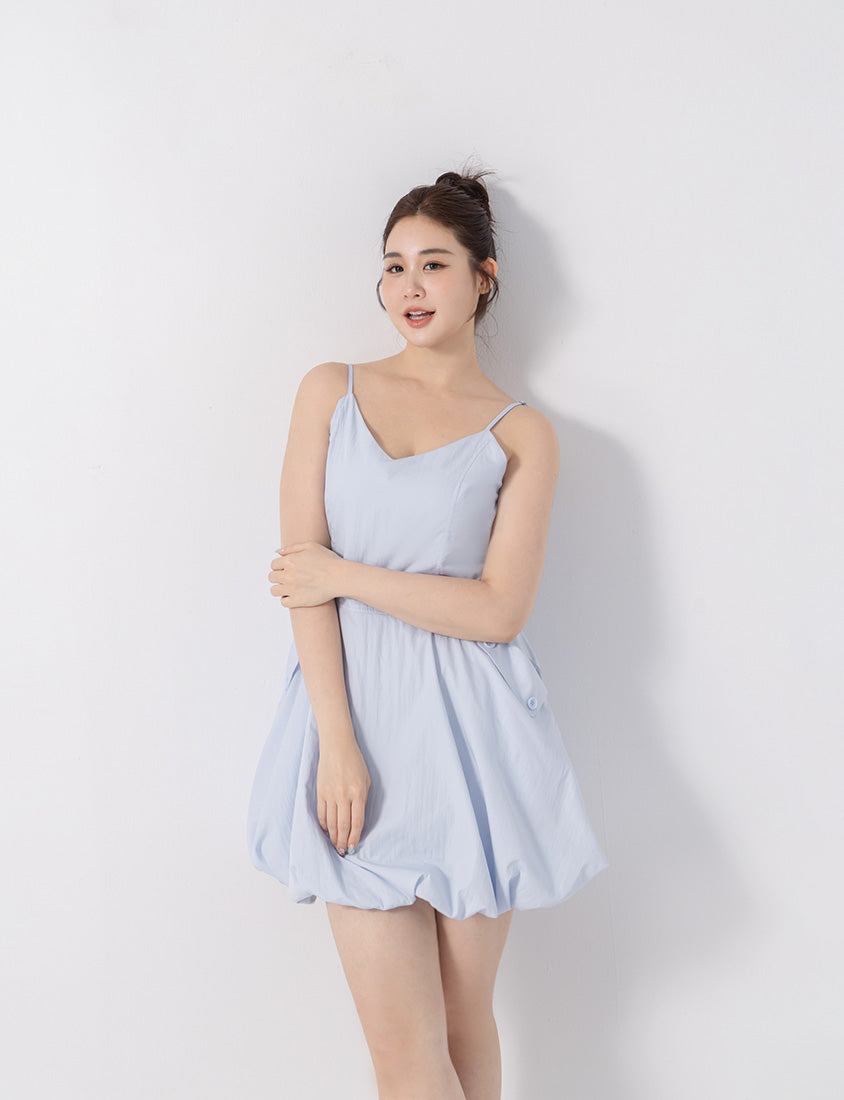 Cute Bubble Hem Adjustable Strap Plus Size Mini Dress