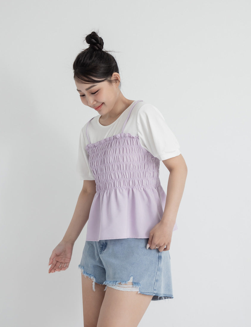 Sweet Crinkle Faux Two-Piece Short Sleeve Plus Size Top