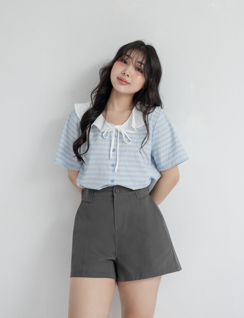 Fresh Contrast Ruffle Plaid Plus Size Shirt