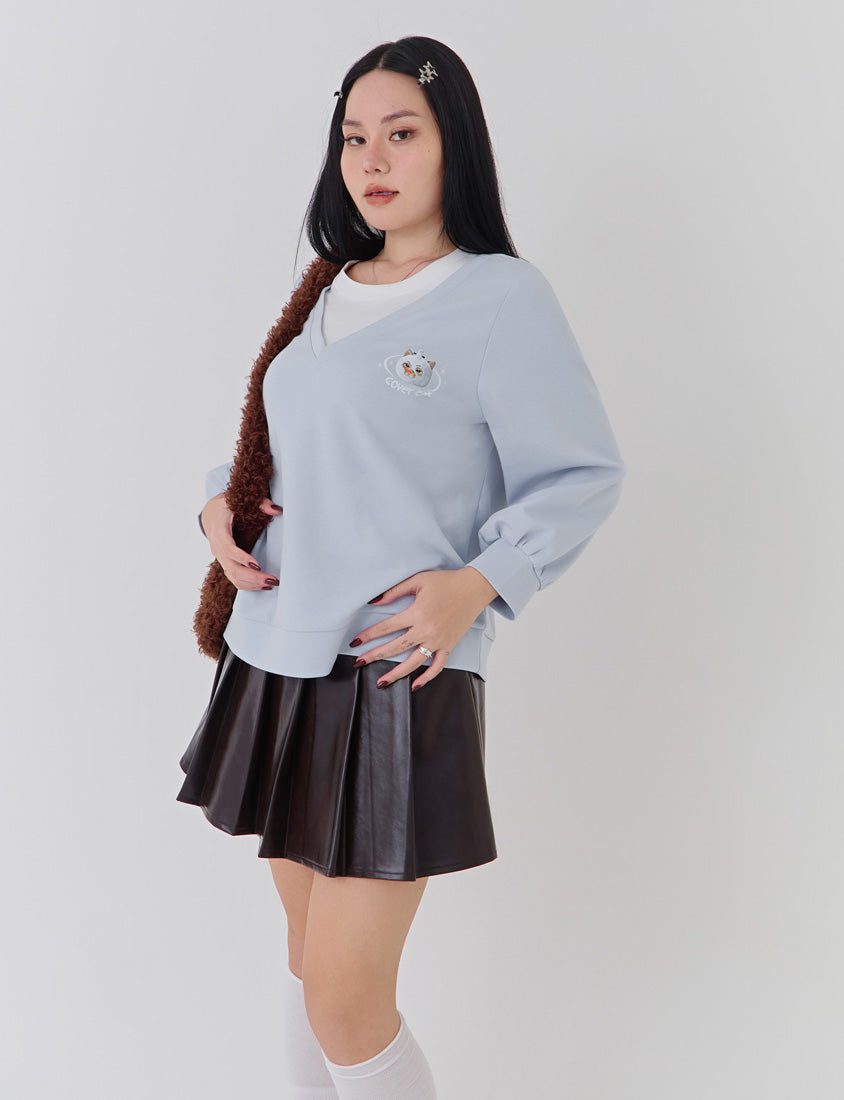 Snowball Cover Cat Faux Layered Plus Size Cloud Cotton Top (Unisex) (MIND.A.DAY Collaboration)