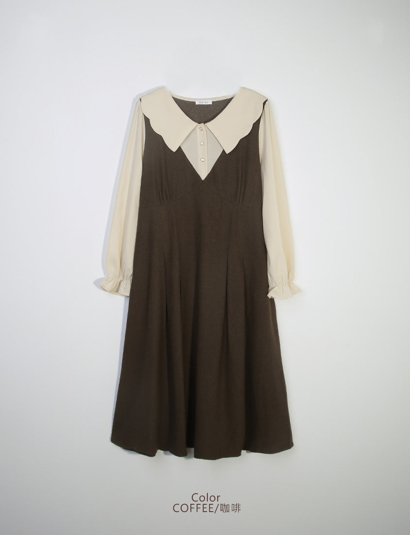 Faux Two Piece Contrast Pearl Button Plus Size Maxi Dress