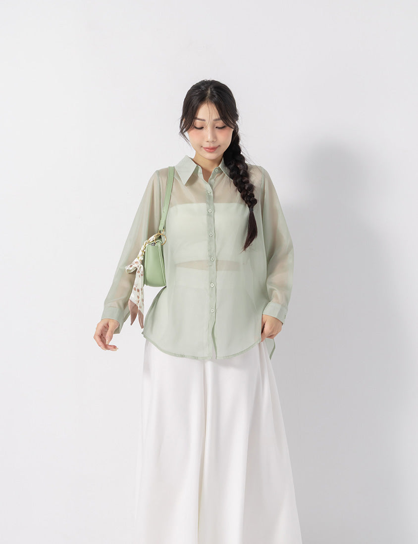 Subtle Sparkle Sheer Chiffon Back Slit Plus Size Shirt