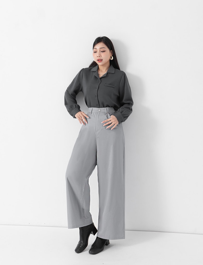 MISS.Korean Style High Waist Back Elastic Plus Size Straight Leg Pants