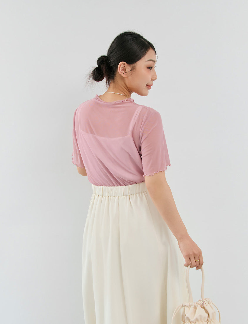 MISS. Ruffle Trim Sheer Plus Size Short Sleeve Top