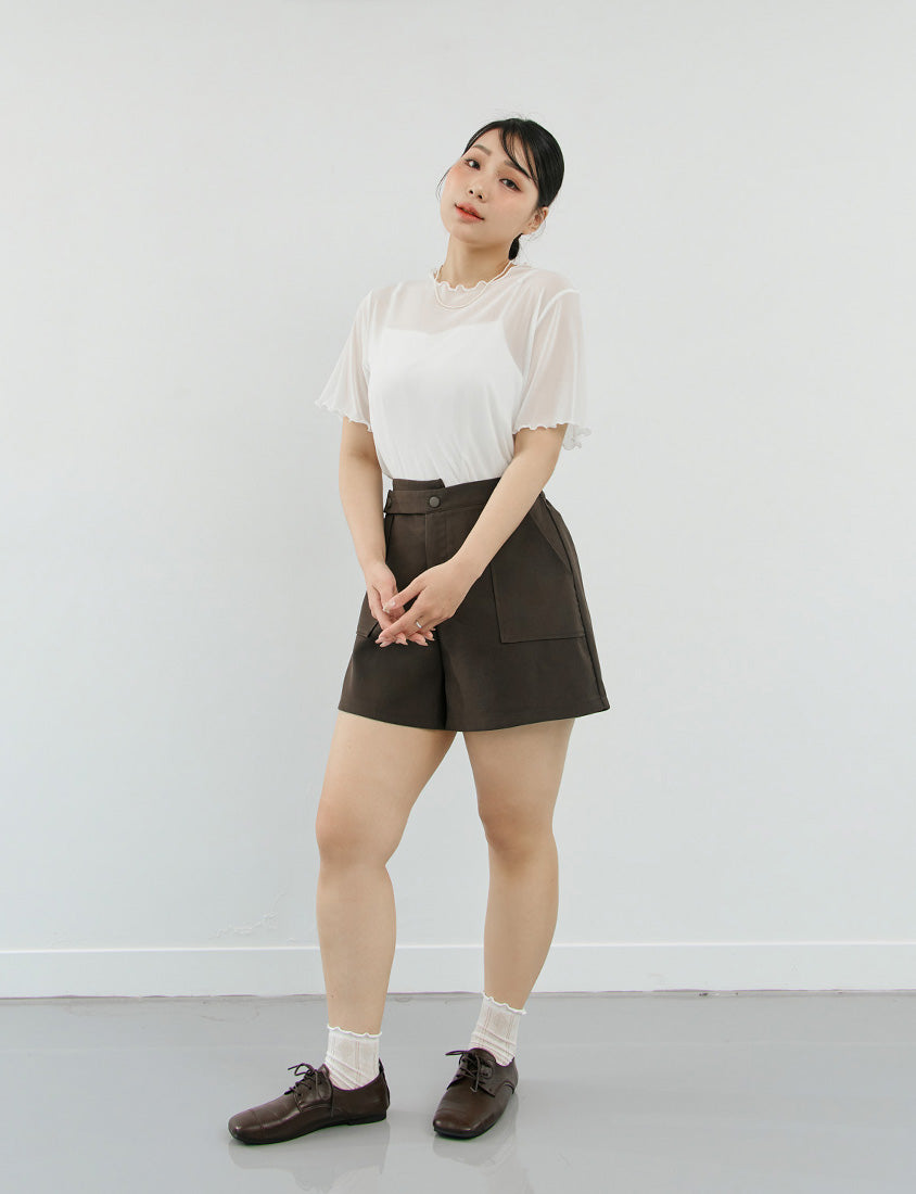 MISS. Ruffle Trim Sheer Plus Size Short Sleeve Top