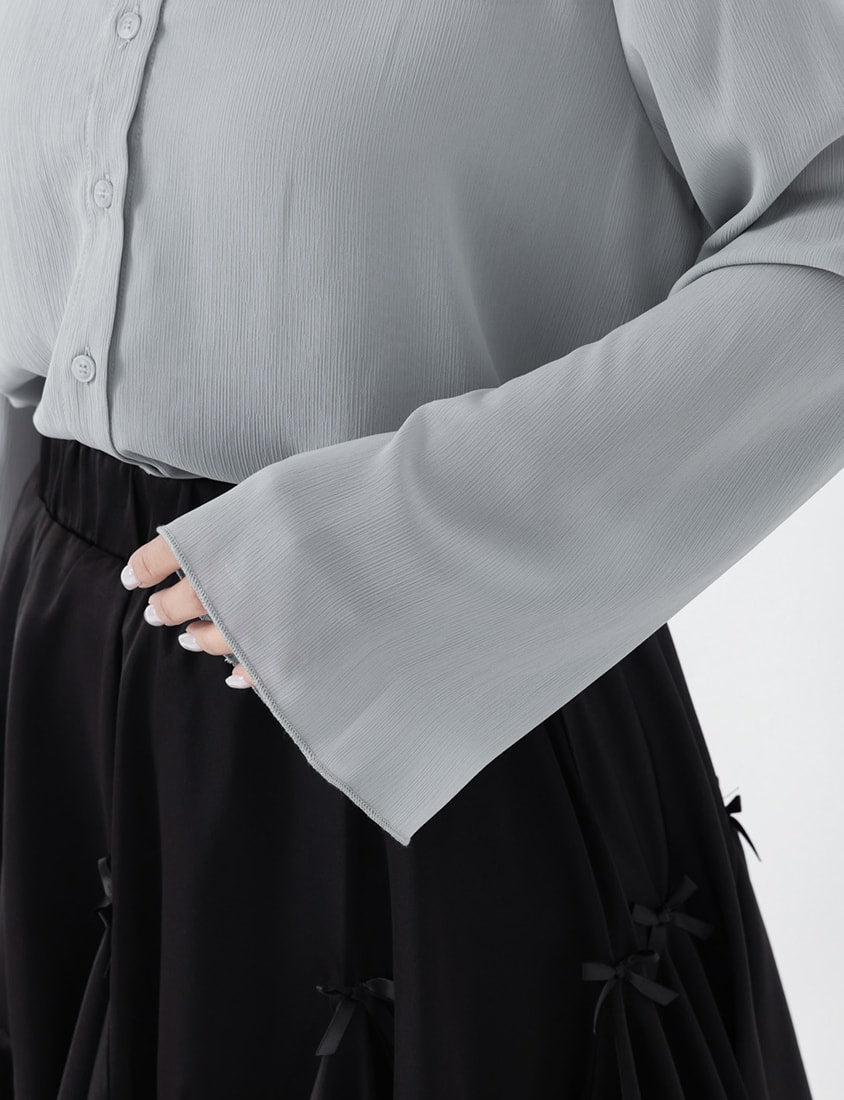 Sheer Crinkle Bell Sleeve Cropped Plus Size Shirt