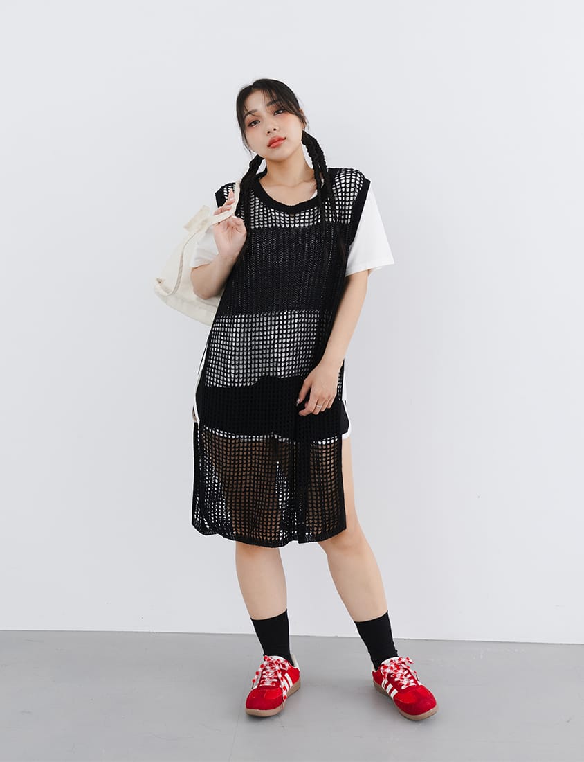 Japanese Style Side Slit Long Knit Plus Size Vest
