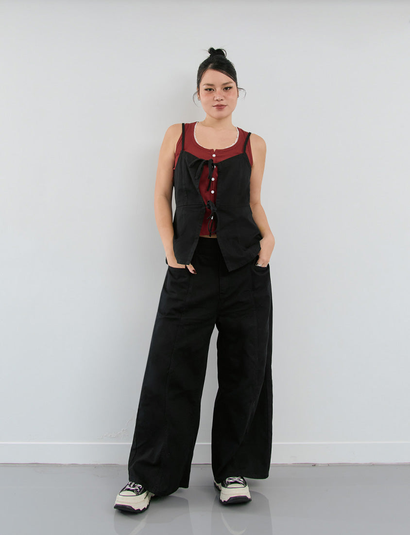 Adjustable Tie Strap Twill Layering Plus Size Camisole Vest