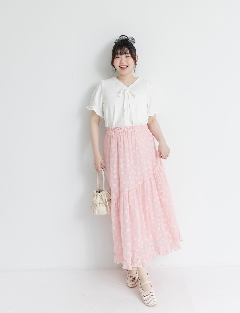 Japanese Floral Jacquard Tiered Plus Size Maxi Skirt