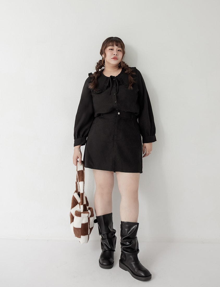 Classic Multi-Color Ruffle Tie Collar Plus Size Shirt