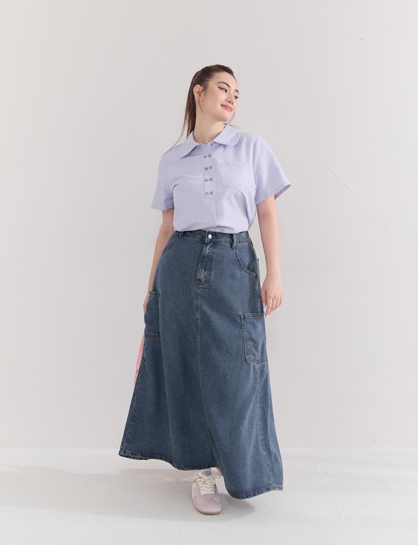 Cooling Lyocell Silky Denim Utility Plus Size Maxi Skirt