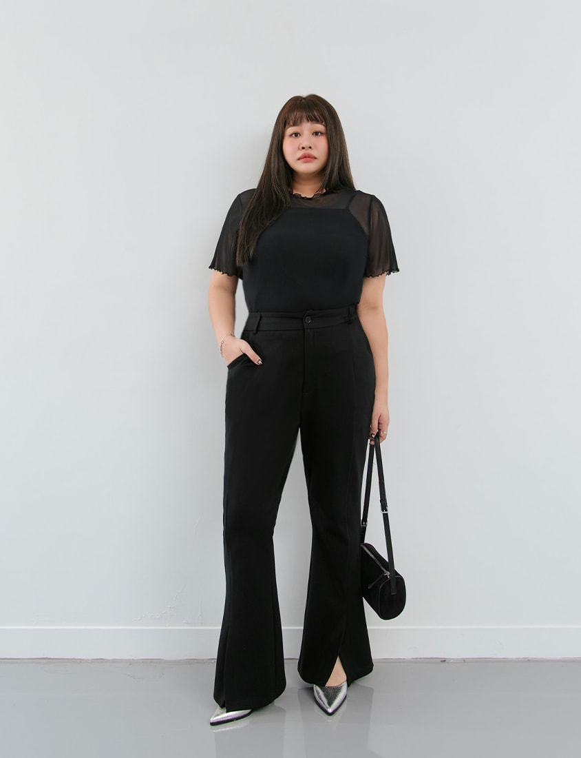 MISS. Apple-Shaped Friendly! Perfect Fit Slit Plus Size Flare Tailored Pants