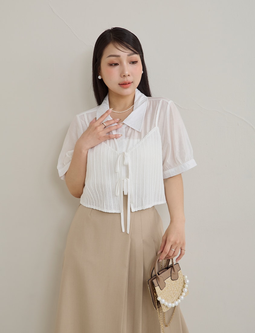 MISS. Faux Two Piece Sheer Plus Size Shirt