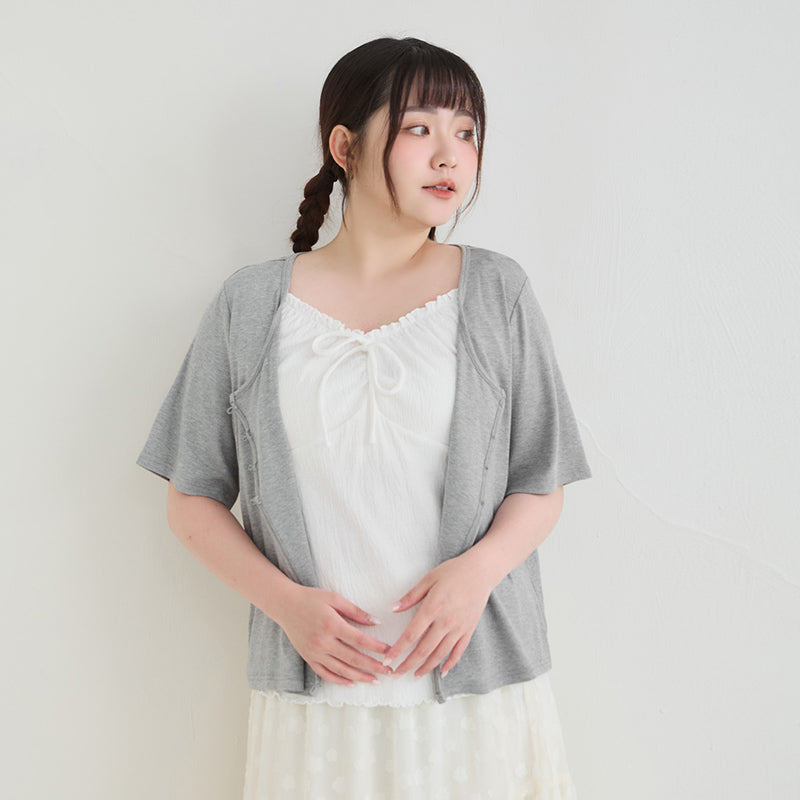 Korean Style Lace Trim Faux Two Piece Plus Size Top