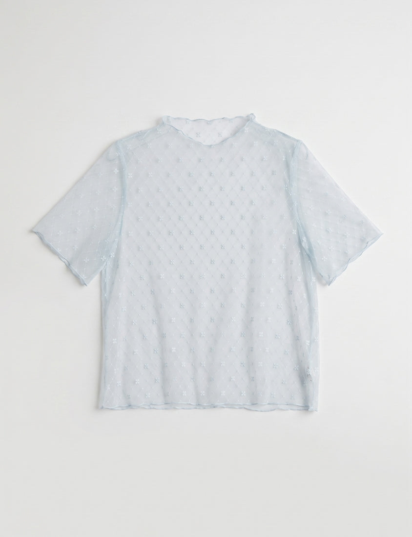 MISS. Sheer Floral Diamond Pattern Short Sleeve Plus Size Top