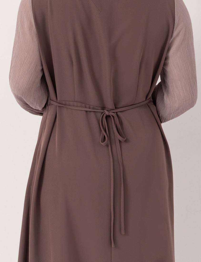 MISS. Elegant Faux Layered Cross-Pleated Plus Size Maxi Dress