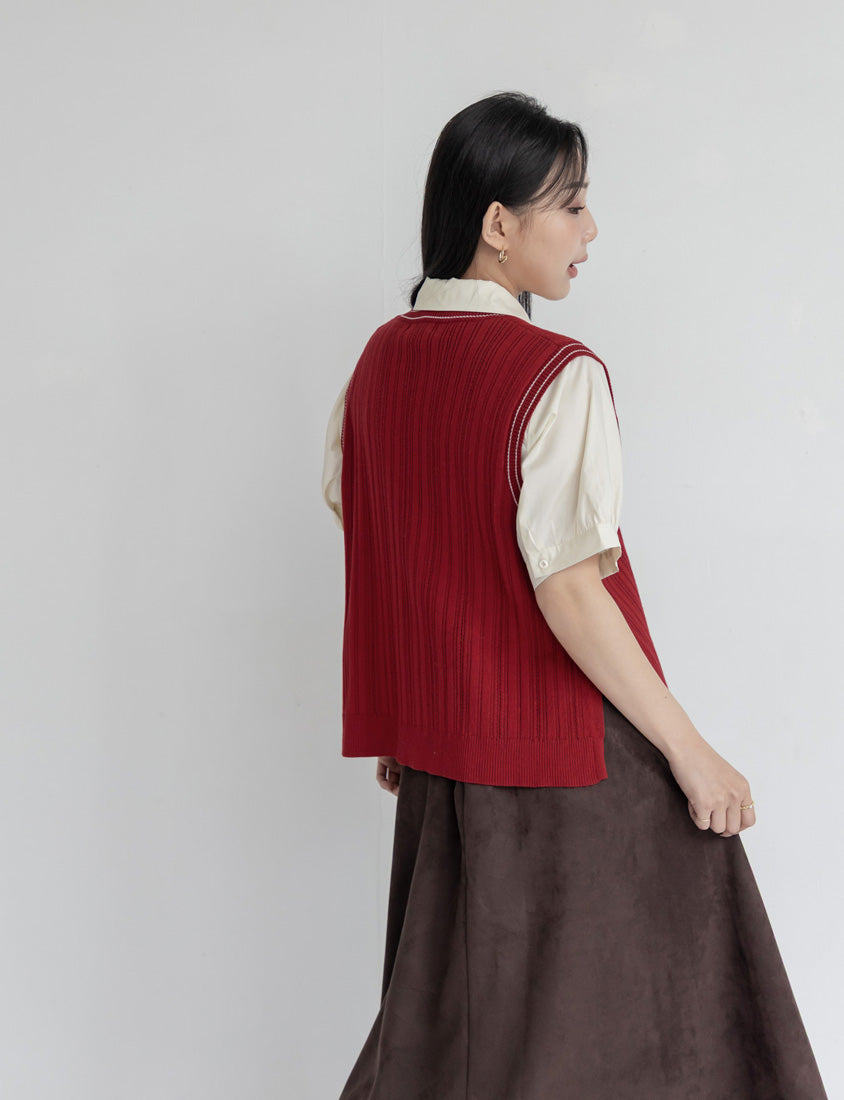 MISS. Korean Style Contrast V-Neck Plus Size Knit Vest