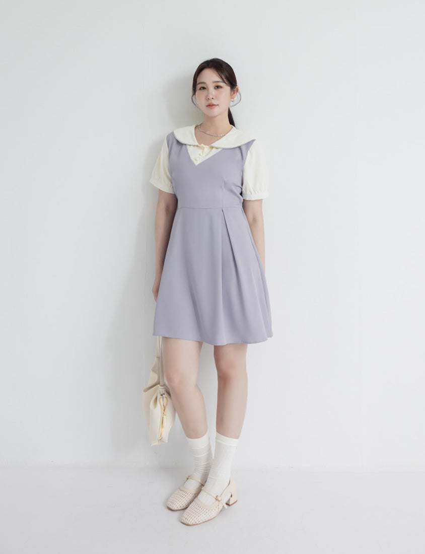 MISS. Preppy Faux Two Piece Collar Plus Size Mini Dress