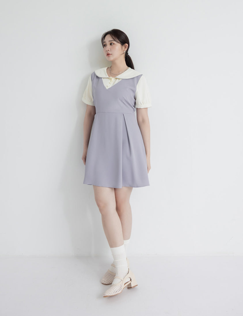 MISS. Preppy Faux Two Piece Collar Plus Size Mini Dress