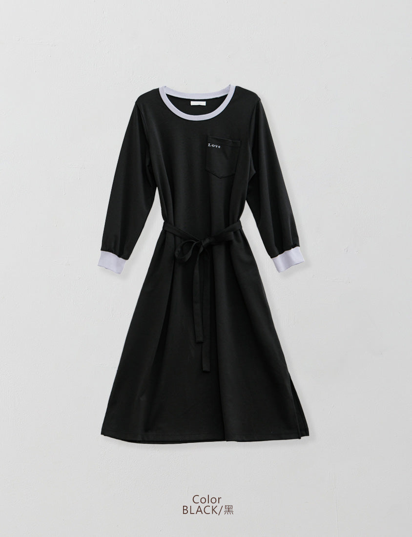 Cute Round Neck Colorblock Embroidered Plus Size Maxi Dress (With Tie)