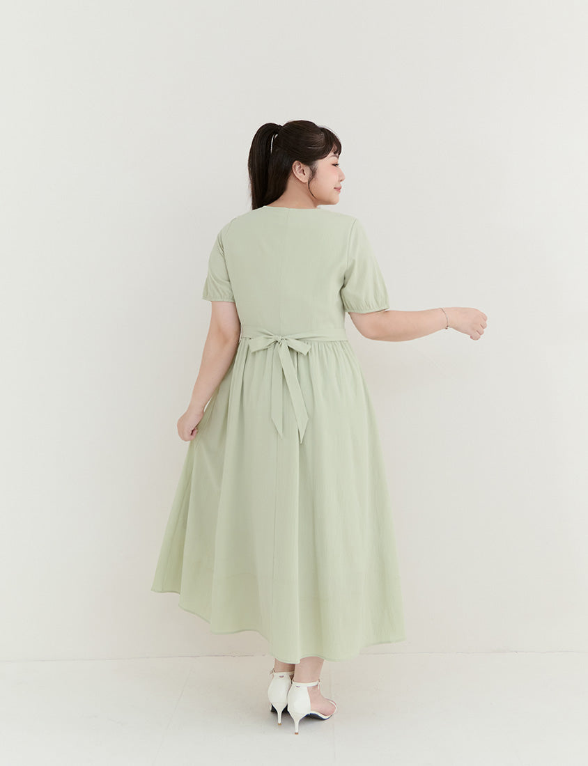 MISS. Elegant Tweed Puff Sleeve Textured Plus Size Maxi Dress