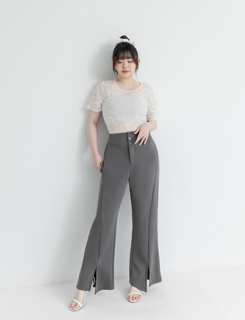 Japanese Style Wavy Line Sheer Textured Plus Size Top
