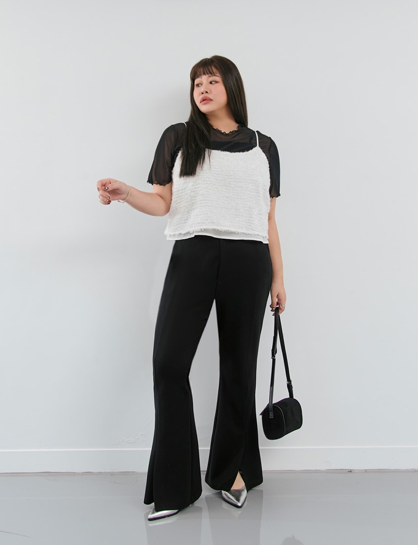 MISS. Ruffle Trim Sheer Plus Size Short Sleeve Top