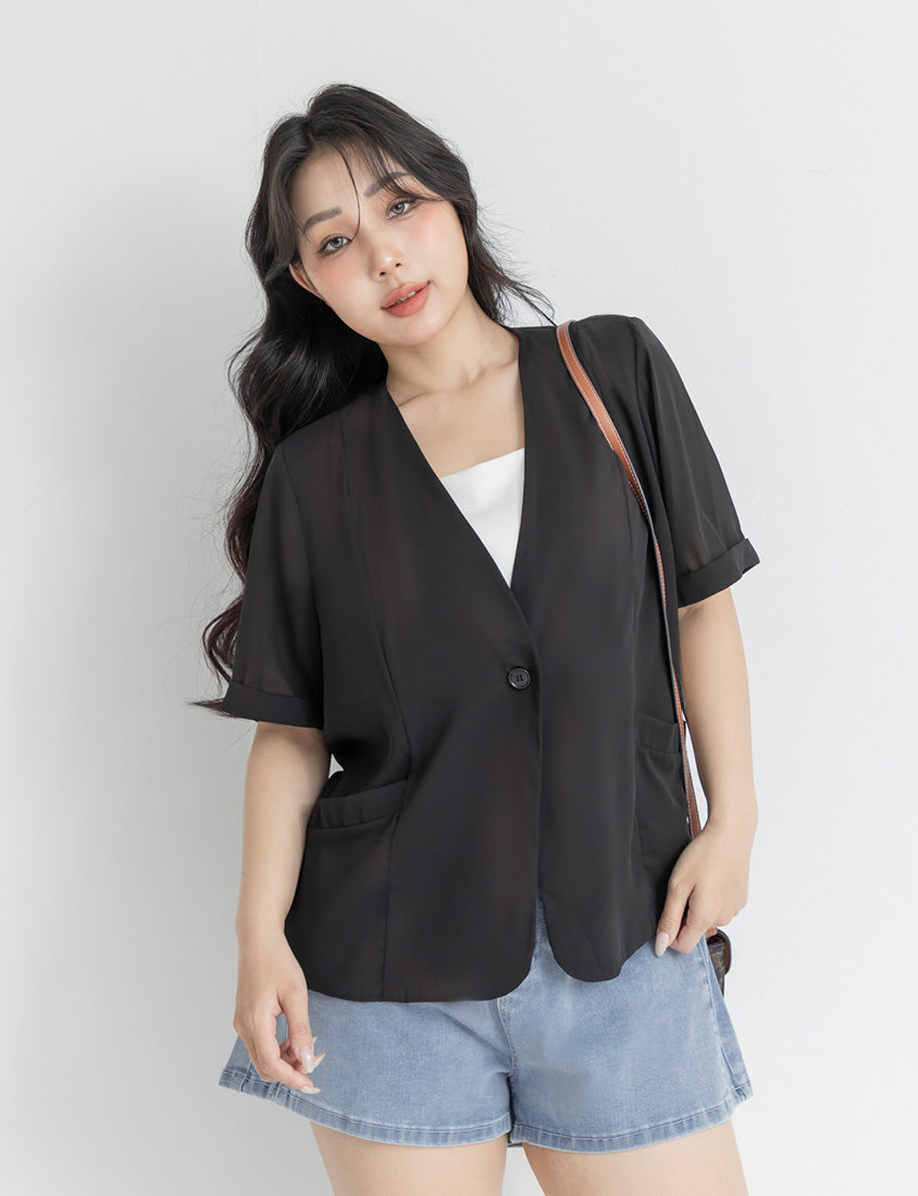MISS. Sheer Chiffon Tailored Plus Size Blazer